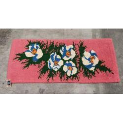 Handgeknoopt Smyrna wol tapijt bloemenroze retro 60x130cm