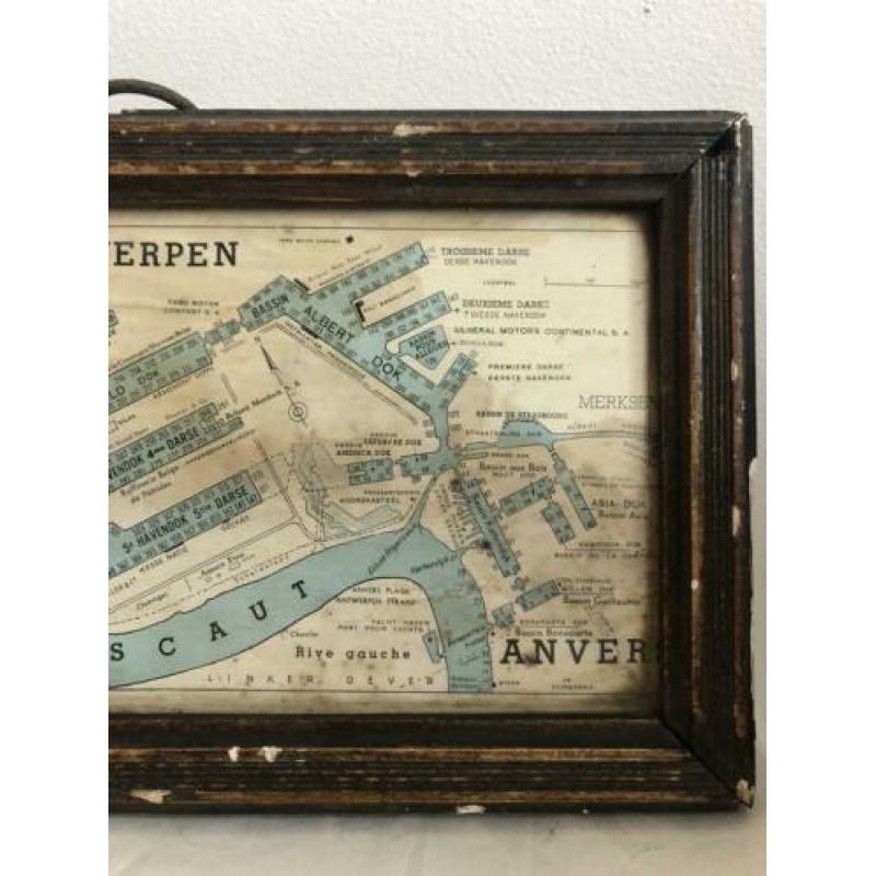 Zeer oude Antwerpen kaart met houten lijst