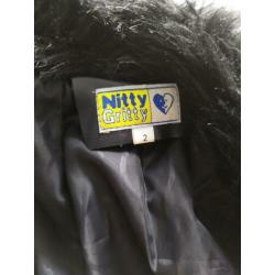 Nitty Gritty zwarte polyester jas lang imitatiebontkraag 36