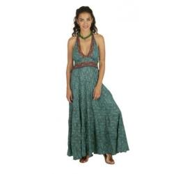 Boho gipsy hippie maxi halter jurk blauw/groen
