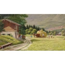 olieverf schilderij oogsttijd in Berchtesgaden Oosterrijk