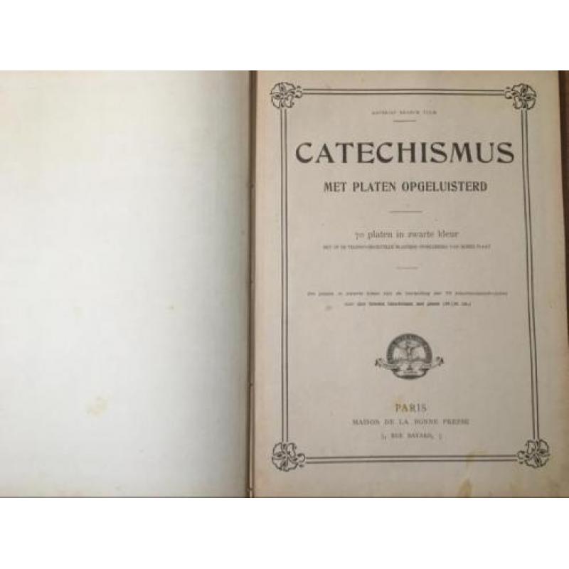 Unieke Antieke Catechismus met platen opgeluisterd 1909