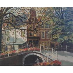 Daniel Muehlhaus 1907-1981 - Bruggetje over een stadsgracht