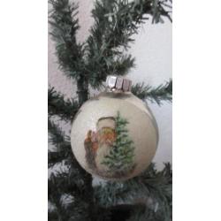 Oude glazen zilveren gesuikerde Kerstman kerstbal 10cm I